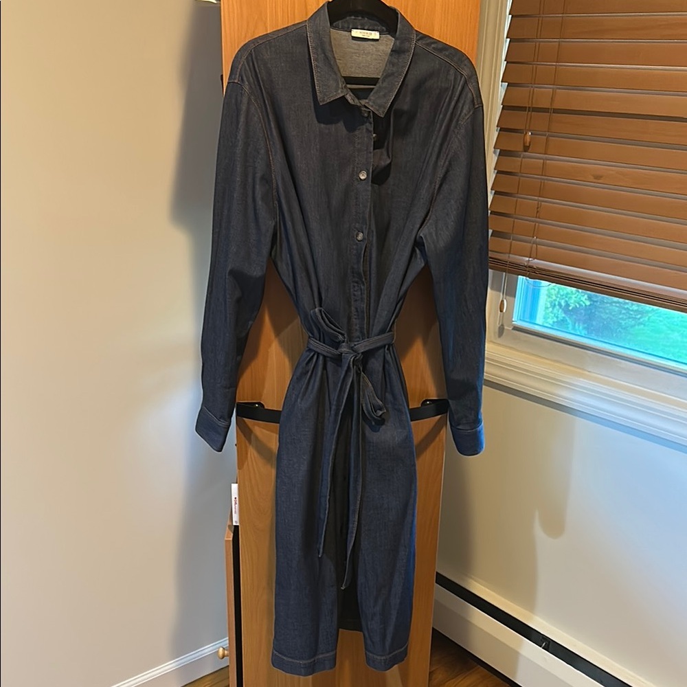 Peserico Blue Long Sleeve Notched Collar Dress
